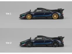 Pagani Zonda Revolucion Dark Blue Metallic and Carbon with Extra Wheels 1/64 Diecast Model Car by CM Model