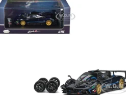 Pagani Zonda Revolucion Dark Blue Metallic and Carbon with Extra Wheels 1/64 Diecast Model Car by CM Model