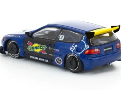 Pandem Civic EG6 RHD (Right Hand Drive) "Sunoco" Blue Metallic with Yellow Accents 1/64 Diecast Model Car by Pop Race