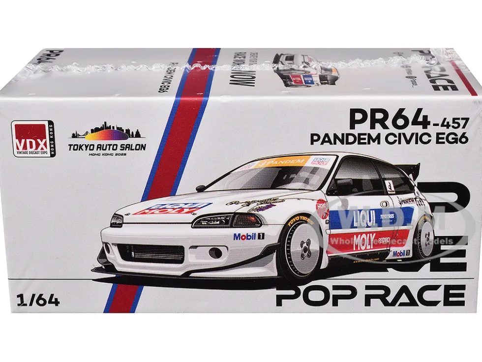Pandem Civic EG6 RHD (Right Hand Drive) White with Stripes and Graphics "VDX - Tokyo Auto Salon Hong Kong 2025" Special Edition 1/64 Diecast Model Car by Pop Race