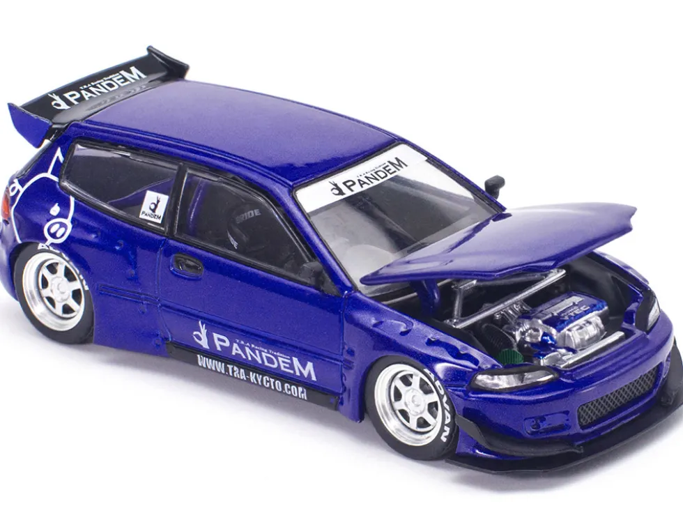 Pandem Civic EG6 RHD (Right Hand Drive) Blue Metallic "Enigma Exclusive Edition" 1/64 Diecast Model Car by Pop Race