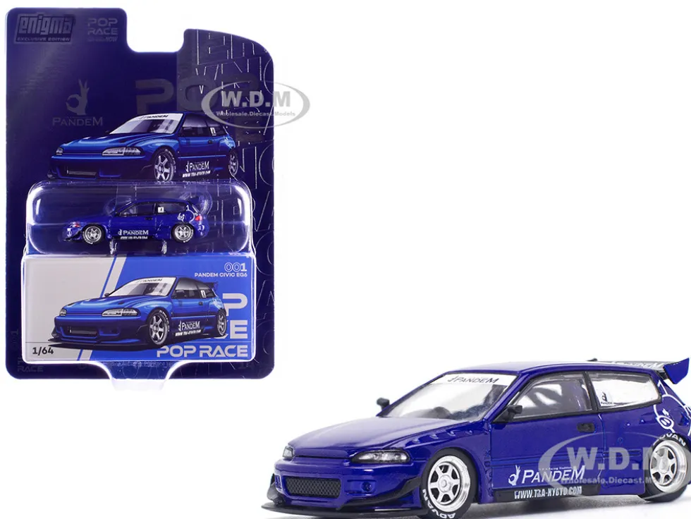 Pandem Civic EG6 RHD (Right Hand Drive) Blue Metallic "Enigma Exclusive Edition" 1/64 Diecast Model Car by Pop Race