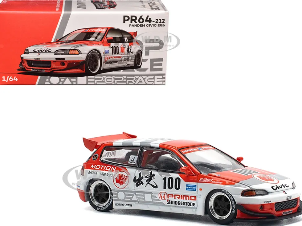 Pandem Civic EG6 V1.5 RHD (Right Hand Drive) #100 "Idemitsu Motion Infinite" White and Red with Graphics 1/64 Diecast Model Car by Pop Race