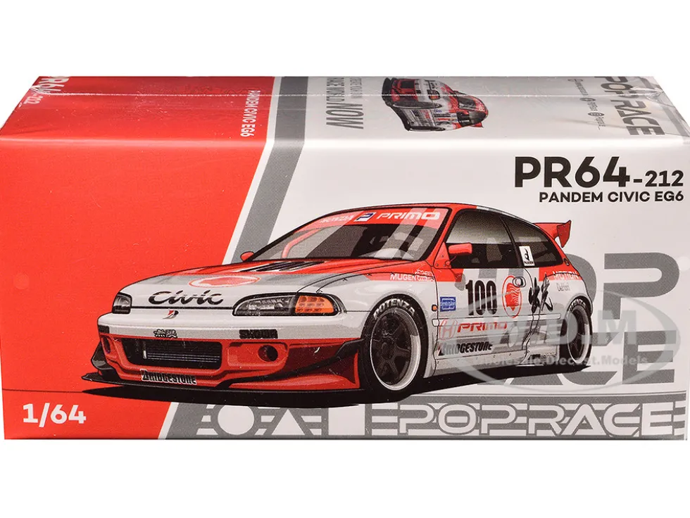 Pandem Civic EG6 V1.5 RHD (Right Hand Drive) #100 "Idemitsu Motion Infinite" White and Red with Graphics 1/64 Diecast Model Car by Pop Race