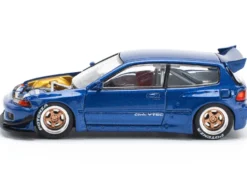 Pandem Civic EG6 VTEC RHD (Right Hand Drive) Blue Metallic with No Hood 1/64 Diecast Model Car by Pop Race