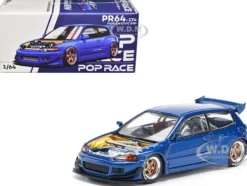 Pandem Civic EG6 VTEC RHD (Right Hand Drive) Blue Metallic with No Hood 1/64 Diecast Model Car by Pop Race