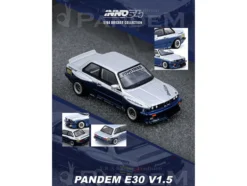 Pandem E30 M3 Silver Metallic and Dark Blue 1/64 Diecast Model Car by Inno Models