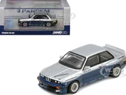 Pandem E30 M3 Silver Metallic and Dark Blue 1/64 Diecast Model Car by Inno Models