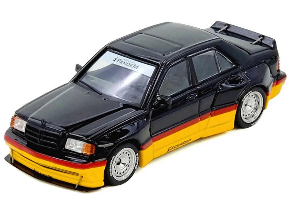 Pandem Rocket Bunny 190E Black with Red and Yellow Stripes "Diecast Con Madrid 2026 Event Edition" 1/64 Diecast Model Car by Inno Models