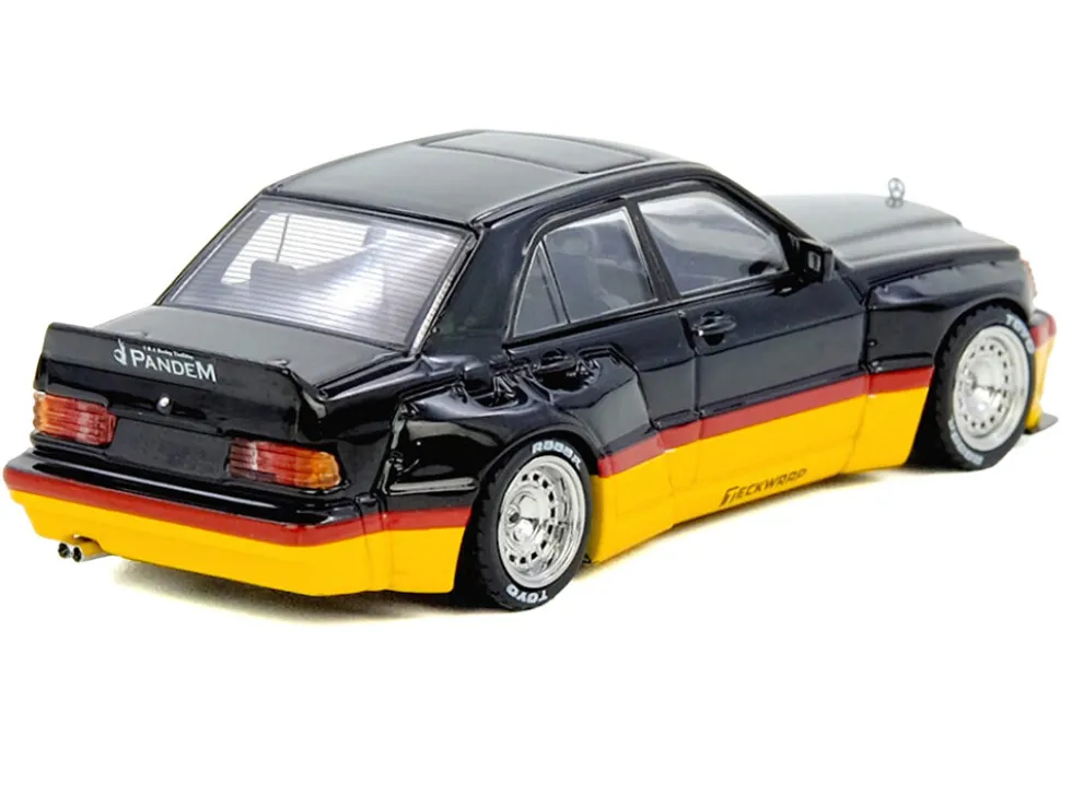 Pandem Rocket Bunny 190E Black with Red and Yellow Stripes "Diecast Con Madrid 2026 Event Edition" 1/64 Diecast Model Car by Inno Models