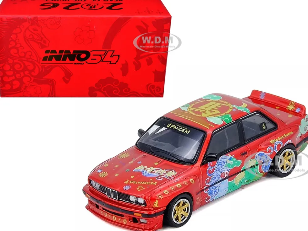 Pandem Rocket Bunny E30 "Year of the Horse - Chinese New Year 2026 Special Edition" Red Metallic with Graphics Limited Edition to 8888 pieces Worldwide 1/64 Diecast Model Car by Inno Models