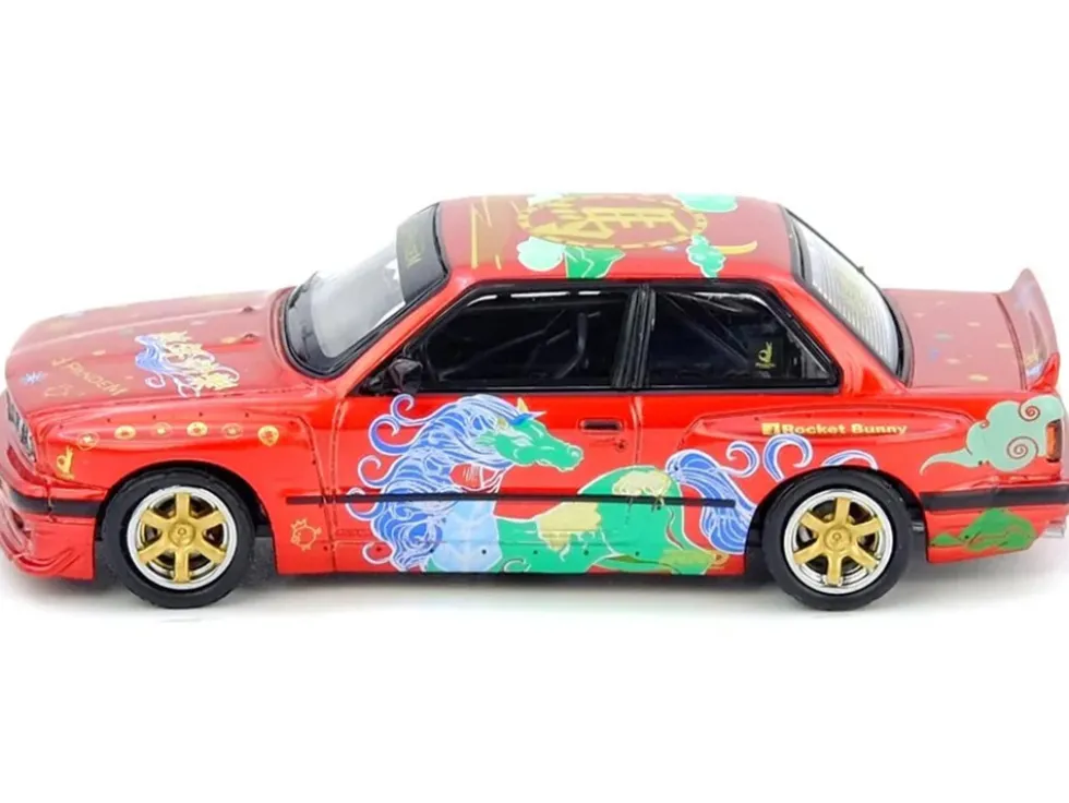 Pandem Rocket Bunny E30 "Year of the Horse - Chinese New Year 2026 Special Edition" Red Metallic with Graphics Limited Edition to 8888 pieces Worldwide 1/64 Diecast Model Car by Inno Models