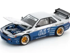 Pandem S13 RHD (Right Hand Drive) Silver and Moontech Blue Metallic with Graphics 1/64 Diecast Model Car by Pop Race