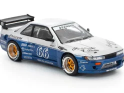 Pandem S13 RHD (Right Hand Drive) Silver and Moontech Blue Metallic with Graphics 1/64 Diecast Model Car by Pop Race