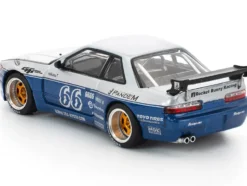 Pandem S13 RHD (Right Hand Drive) Silver and Moontech Blue Metallic with Graphics 1/64 Diecast Model Car by Pop Race