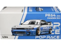 Pandem S13 RHD (Right Hand Drive) Silver and Moontech Blue Metallic with Graphics 1/64 Diecast Model Car by Pop Race