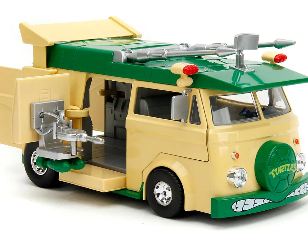 Party Wagon Green and Beige and Donatello Diecast Figure Teenage Mutant Ninja Turtles Hollywood Rides Series Diecast Model Jada 34529
