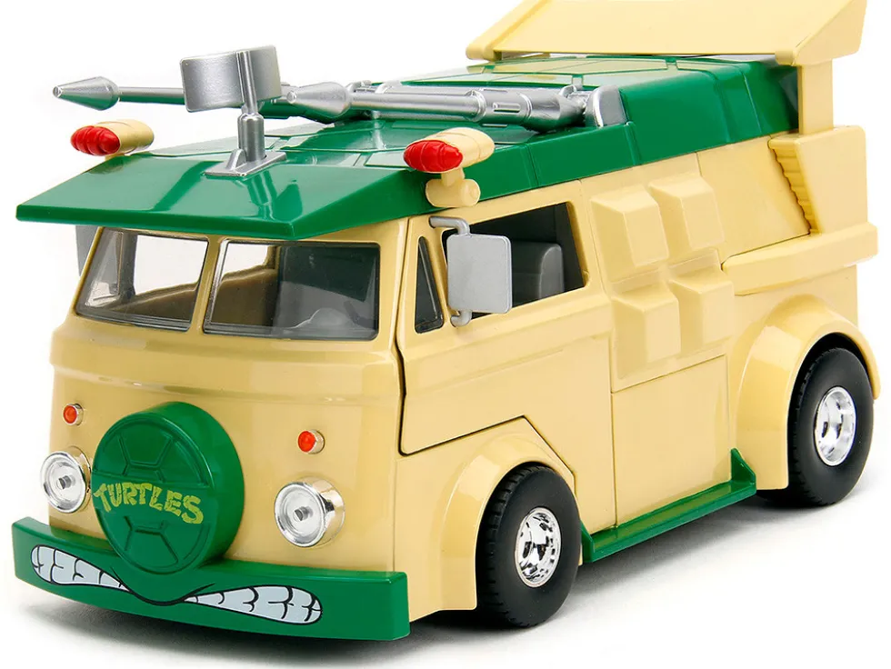 Party Wagon Green and Beige and Donatello Diecast Figure Teenage Mutant Ninja Turtles Hollywood Rides Series Diecast Model Jada 34529