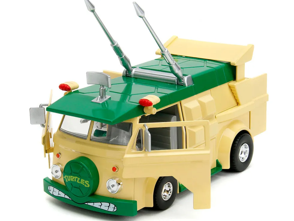 Party Wagon Green and Beige and Donatello Diecast Figure Teenage Mutant Ninja Turtles Hollywood Rides Series Diecast Model Jada 34529
