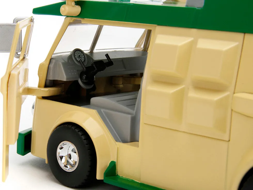 Party Wagon Green and Beige and Donatello Diecast Figure Teenage Mutant Ninja Turtles Hollywood Rides Series Diecast Model Jada 34529