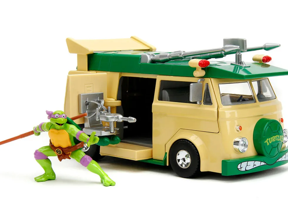 Party Wagon Green and Beige and Donatello Diecast Figure Teenage Mutant Ninja Turtles Hollywood Rides Series Diecast Model Jada 34529