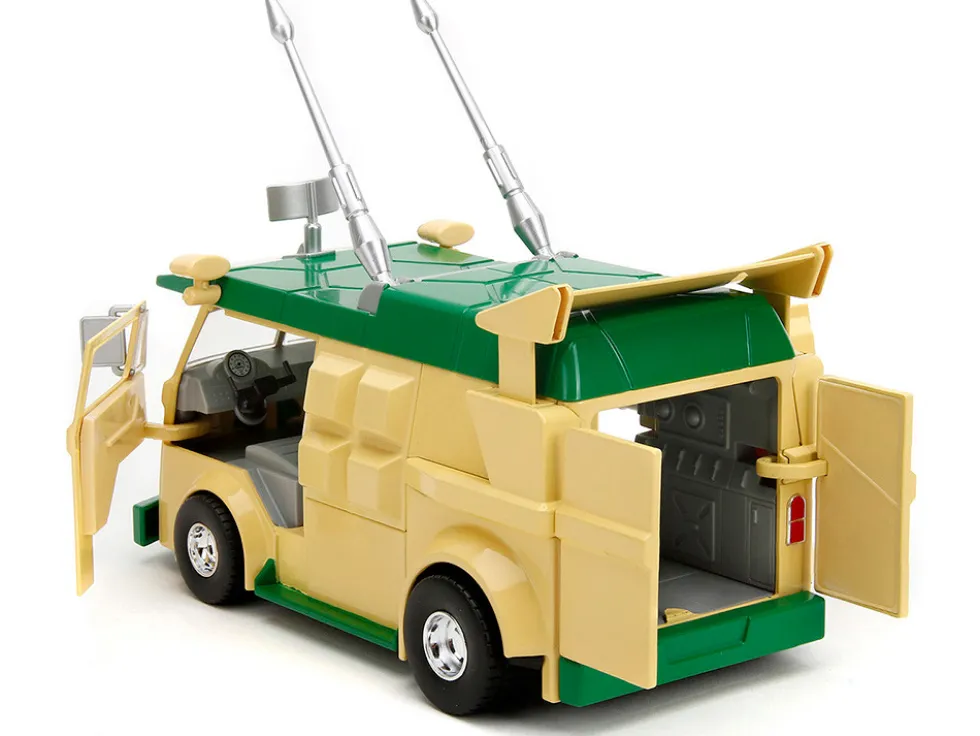 Party Wagon Green and Beige and Donatello Diecast Figure Teenage Mutant Ninja Turtles Hollywood Rides Series Diecast Model Jada 34529