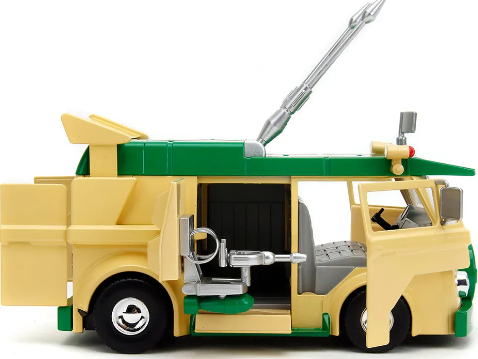 Party Wagon Green and Beige and Donatello Diecast Figure Teenage Mutant Ninja Turtles Hollywood Rides Series Diecast Model Jada 34529