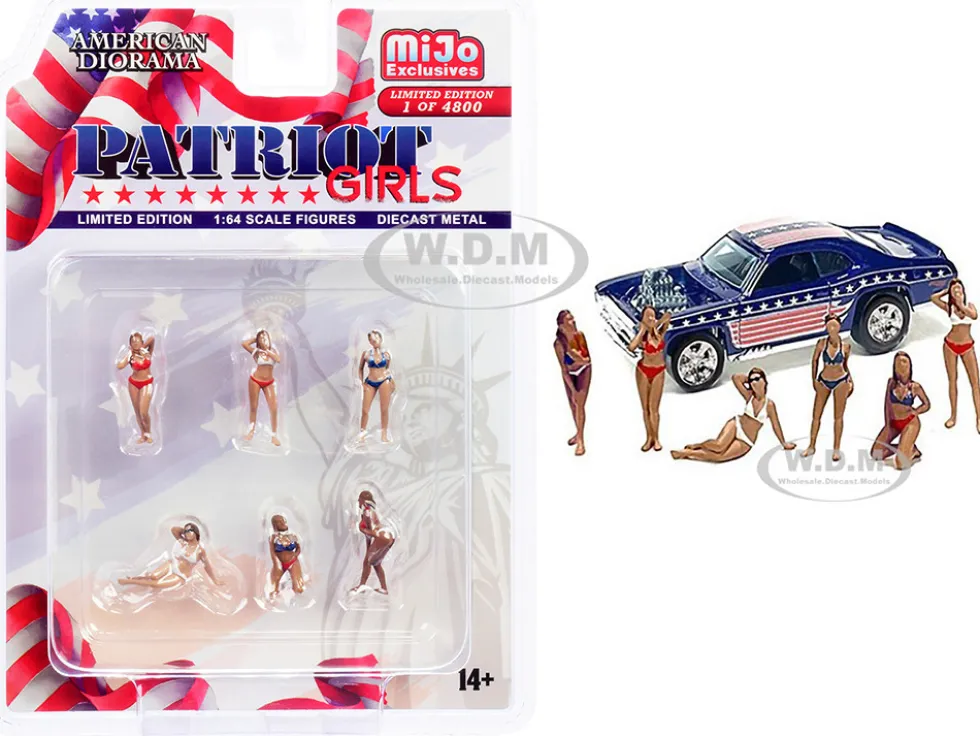 Patriot Girls 6 piece Diecast Figurines Set Limited Edition 4800 pieces Worldwide 1/64 Scale Models American Diorama 76498