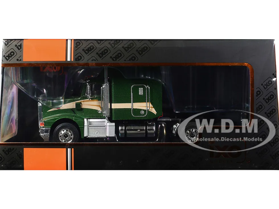 1998 Peterbilt 377 A/E Truck Tractor Green Metallic with Beige Stripes 1/43 Diecast Model by IXO Models