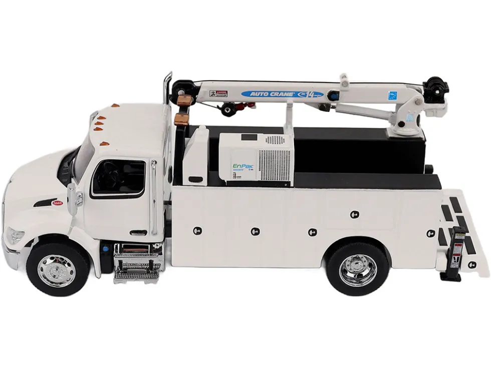 Peterbilt 536 Auto-Crane Titan 85-Body HC14-Crane Work Truck with Miller EnPak White "Transport Series" 1/50 Diecast Model by Diecast Masters