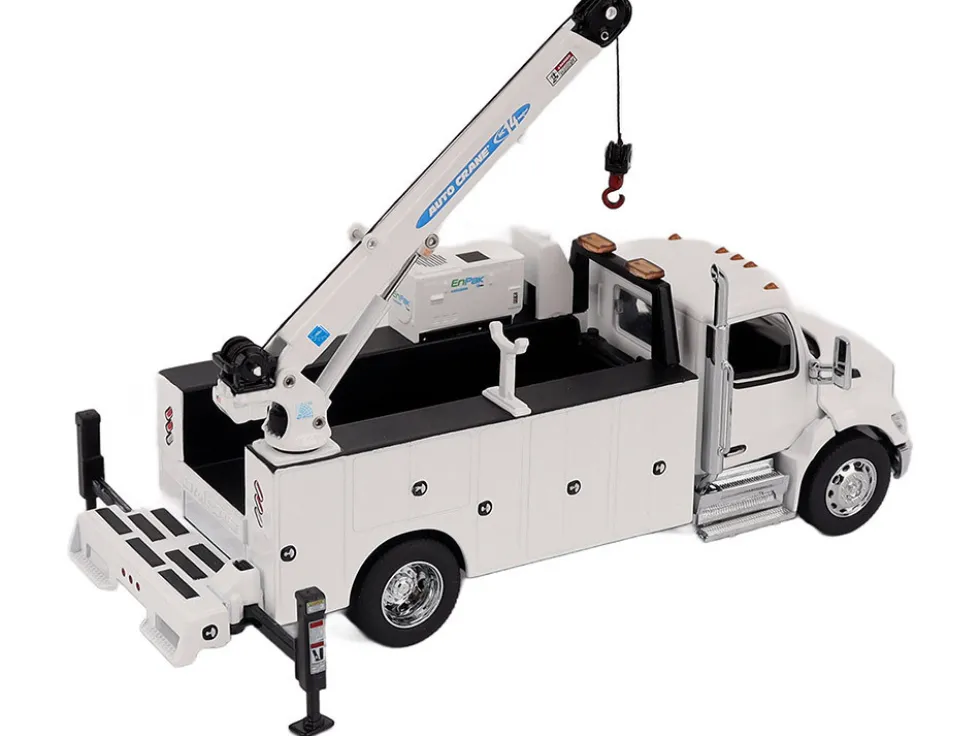 Peterbilt 536 Auto-Crane Titan85-Body HC14-Crane Work Truck with Miller EnPak White "Transport Series" 1/50 Diecast Model by Diecast Masters