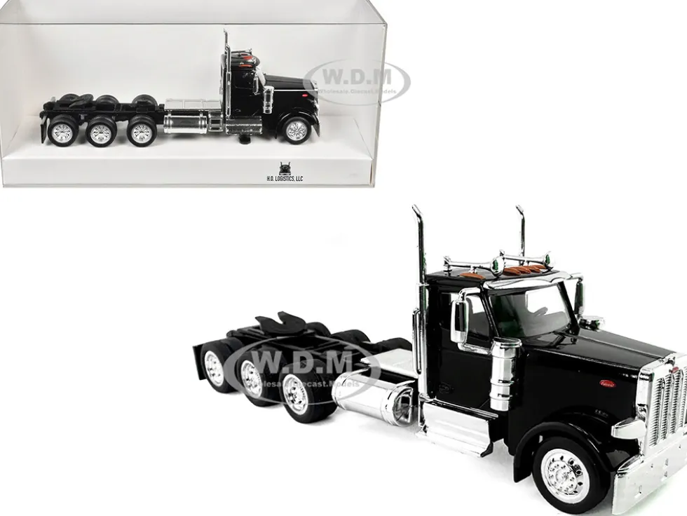 Peterbilt 589 3-Axel Day Cab Black 1/87 (HO) Plastic Model Car by HO Logistics