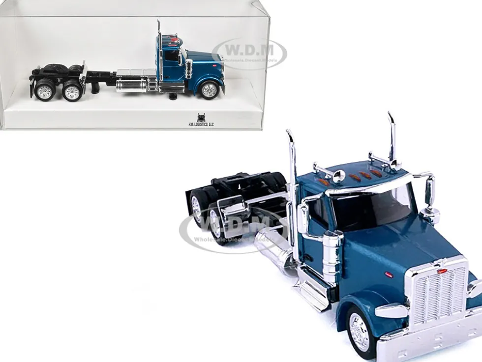 Peterbilt 589 2-Axel Day Cab Blue Metallic 1/87 (HO) Plastic Model Car by HO Logistics