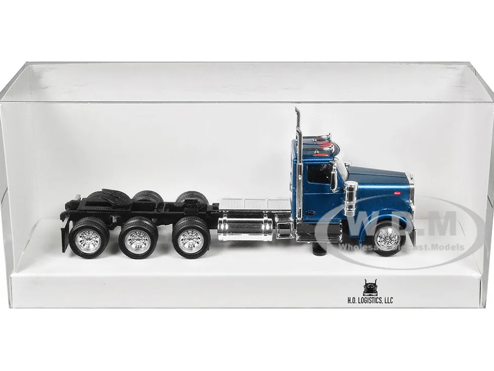 Peterbilt 589 3-Axel Day Cab Blue Metallic 1/87 (HO) Plastic Model Car by HO Logistics