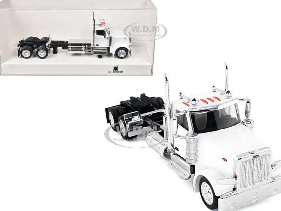 Peterbilt 589 2-Axel Day Cab White 1/87 (HO) Plastic Model Car by HO Logistics