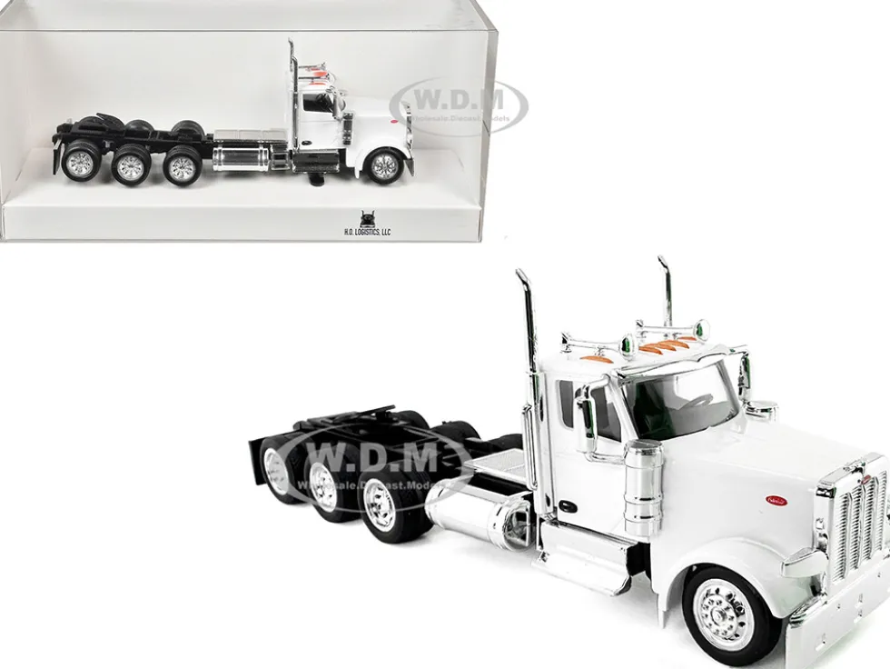 Peterbilt 589 3-Axel Day Cab White 1/87 (HO) Plastic Model Car by HO Logistics