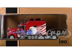 2002 Peterbilt 379 Custom Truck Tractor Red with Patriotic Graphics 1/64 Diecast Model by IXO Models