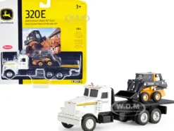 Peterbilt 367 Flatbed Truck White John Deere 320E Skid Steer Loader 1/64 Diecast Models ERTL TOMY 45474