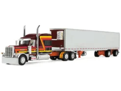 Peterbilt 389 Pride-N-Class with 70" Mid-Roof Sleeper and 53' Utility Trailer with Reefer "Hurricane Express" Brown with Stripes "Big Rigs" Series II #4 1/64 Diecast Model by DCP/First Gear