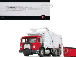 Peterbilt 520 Refuse Garbage Truck with Wittke Front Loader and Trash Bin Red and White 1/34 Diecast Model First Gear FG10-4335