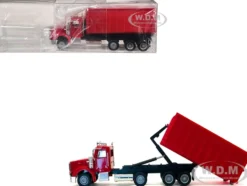 Peterbilt 367 Roll-Off Dump Truck Red with Red Box 1/87 (HO) Plastic Model Car by Promotex