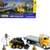 Peterbilt Roll Off Flatbed Truck Yellow and New Holland L228 Skid Steer Yellow with Road Signs New Holland Construction Series 1/43 Diecast Model New Ray 16173