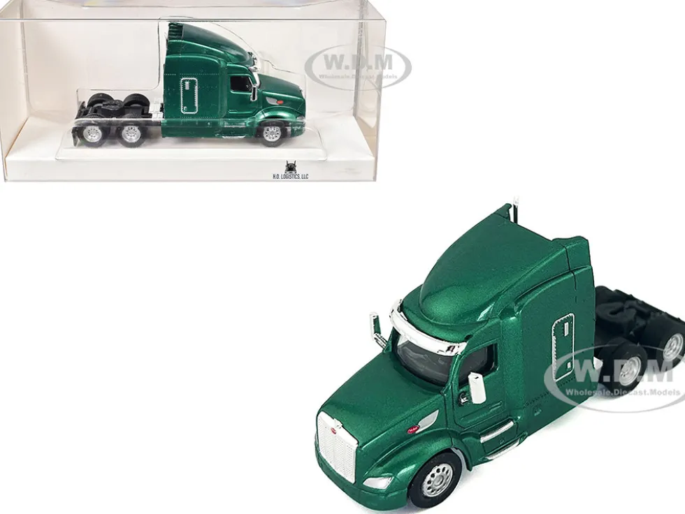 Peterbilt 579 Sleeper Cab Green Metallic 1/87 (HO) Plastic Model Car by HO Logistics