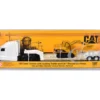 Peterbilt 579 Tractor White with Lowboy Trailer and CAT 315C Excavator Yellow 1/87 (HO) Diecast Model by Diecast Masters
