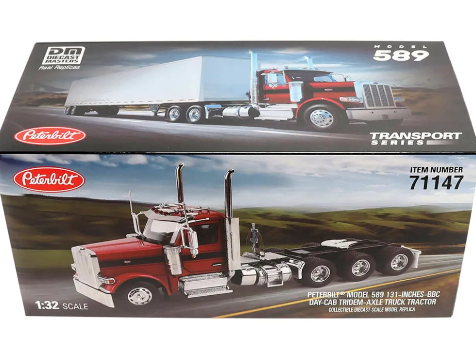 Peterbilt 589 Tridem-Axle Truck Tractor with Day Cab Legendary Red "Transport Series" 1/32 Diecast Model by Diecast Masters
