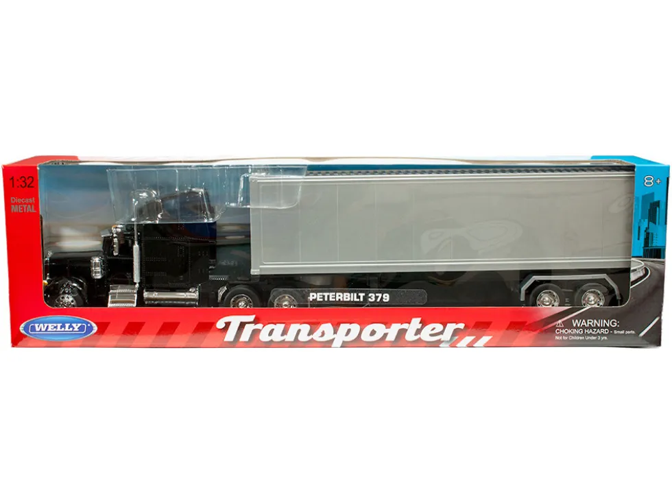 Peterbilt 379 Truck Black with Silver Container "Transporter" Series 1/32 Diecast Model by Welly