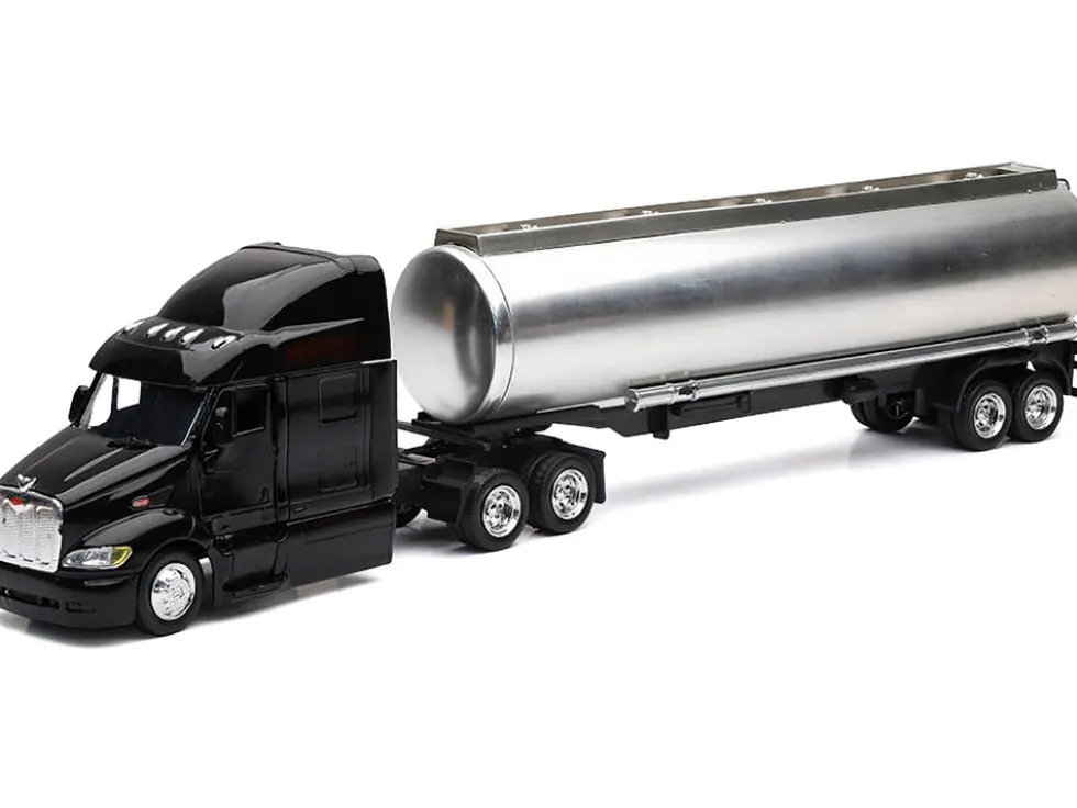 Peterbilt 387 Truck Black with Tanker Trailer Silver "Long Haul Truckers" Series 1/43 Diecast Model by New Ray