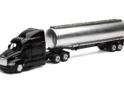 Peterbilt 387 Truck Black with Tanker Trailer Silver "Long Haul Truckers" Series 1/43 Diecast Model by New Ray
