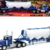 Peterbilt 379 Truck Blue with Pneumatic Tanker Trailer White "Long Haul Truckers" Series 1/32 Diecast Model by New Ray
