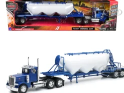 Peterbilt 379 Truck Blue with Pneumatic Tanker Trailer White "Long Haul Truckers" Series 1/32 Diecast Model by New Ray